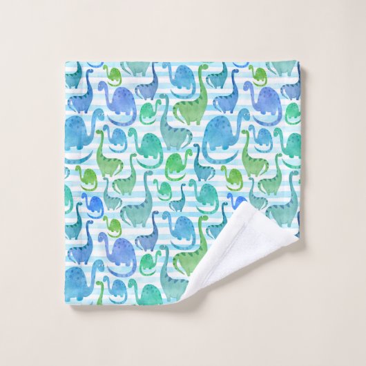 Dino Stripe Wasserfarbe Dinosaurier Adorable Badhandtuch Set (Waschlappen)