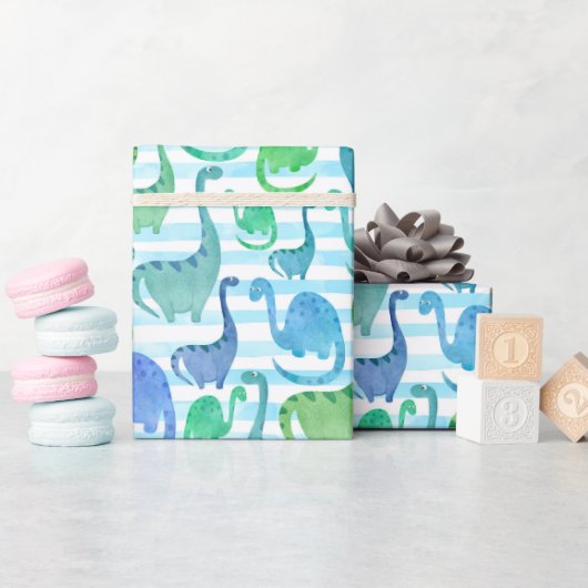 Dino Stripe Wasserfarbe Dinosaurier Adorable Geschenkpapier (Babyparty)