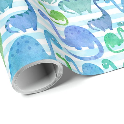 Dino Stripe Wasserfarbe Dinosaurier Adorable Geschenkpapier (Rolleneckpunkt)