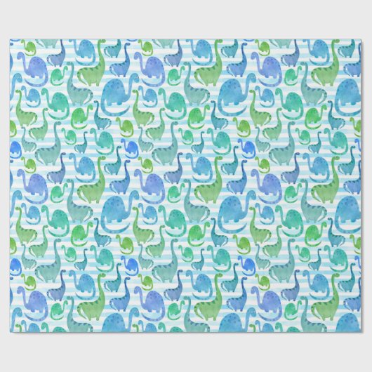 Dino Stripe Wasserfarbe Dinosaurier Adorable Geschenkpapier (Flach)