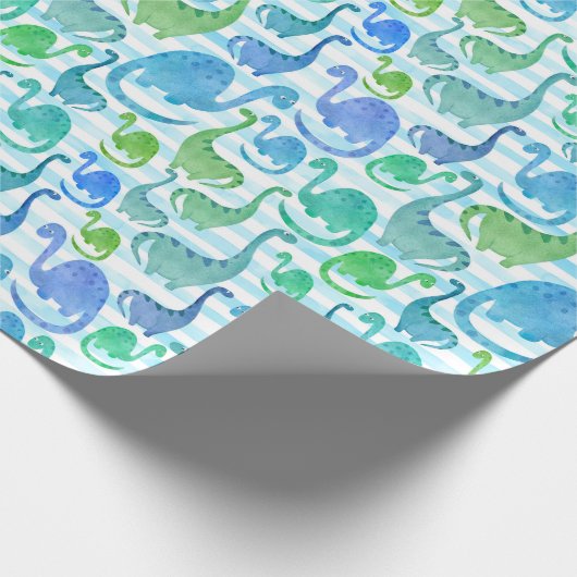 Dino Stripe Wasserfarbe Dinosaurier Adorable Geschenkpapier (Ecke)