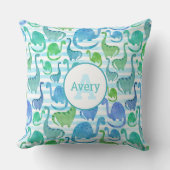 Dino Stripe Wasserfarbe Dinosaurier Personalisiert Kissen (Vorderseite)