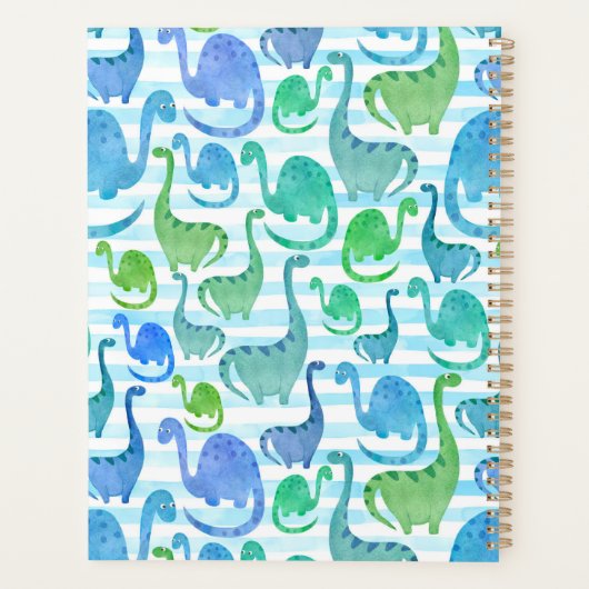 Dino Stripe Wasserfarbe Dinosaurier Personalisiert Planer (Rückseite)