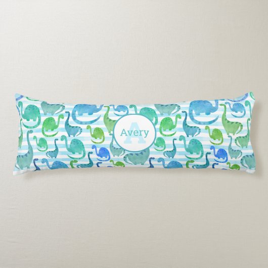 Dino Stripe Wasserfarbe Dinosaurier Personalisiert Seitenschläferkissen (Vorderseite)