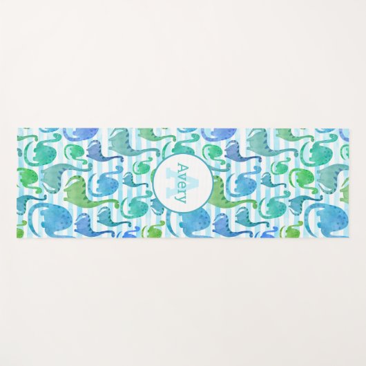Dino Stripe Wasserfarbe Dinosaurier Personalisiert Yogamatte (Vorderseite (Horizontal))