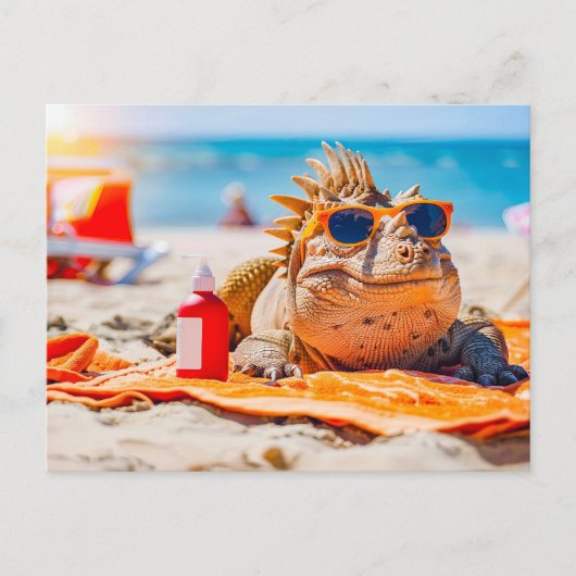 Dino Sunbaden am Strand Feiertagspostkarte (Vorderseite)