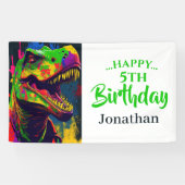 Dino T- Rex Birthday White Banner (Horizontal)
