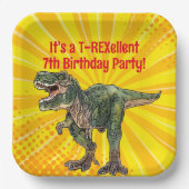 Dino T-Rex Dinosaur Funny Birthday Boy Yellow Pappteller (Vorderseite)