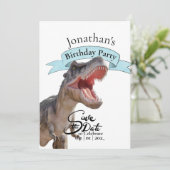 Dino T Rex, Happy Birthday Boy Einladung (Stehend Vorderseite)
