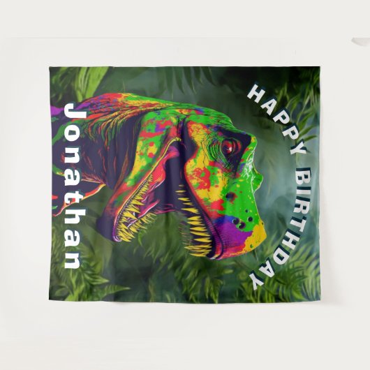 Dino T Rex Jungle Happy Birthday Hintergrund Wandteppich (Vorderseite (Horizontal))