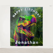 Dino T Rex Jungle Happy Birthday Hintergrund Wandteppich (Vorderseite)