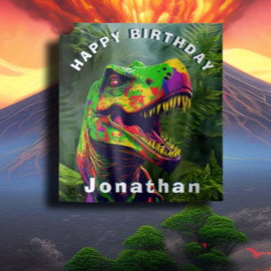 Dino T Rex Jungle Happy Birthday Hintergrund Wandteppich