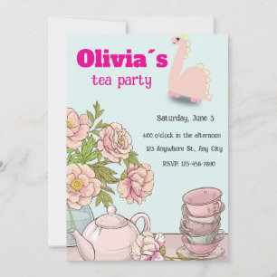 Dino-Teeparty Geburtstagseinladung für Mädchen Einladung