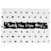 Dino-Themed Gefälligkeitsags: Schwarz mit weißem D Große Geschenktüte (Rückseite)