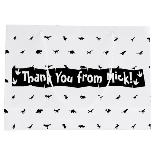 Dino-Themed Gefälligkeitsags: Schwarz mit weißem D Große Geschenktüte (Rückseite)
