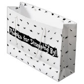 Dino-Themed Gefälligkeitsags: Schwarz mit weißem D Große Geschenktüte (Vorderseite Schrägansicht)