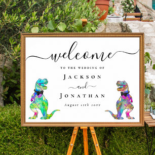 Dino-Themen-Schwulenhochzeit Willkommen Poster