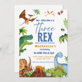 Dino three rex 3rd boy Dinosaur birthday party Einladung (Vorne/Hinten)