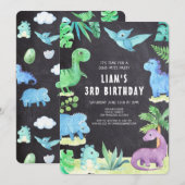 Dino Three Trex Boy 3. Dinosaur Geburtstag Einladung (Vorne/Hinten)