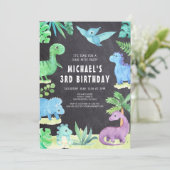 Dino Three Trex Boy 3. Dinosaur Geburtstag Einladung (Stehend Vorderseite)