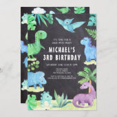 Dino Three Trex Boy 3. Dinosaur Geburtstag Einladung (Vorne/Hinten)