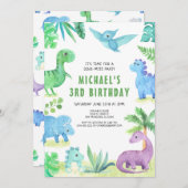 Dino Three Trex Boy 3. Dinosaur Geburtstag Einladung (Vorne/Hinten)