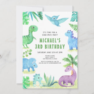 Dino Three Trex Boy 3. Dinosaur Geburtstag Einladung