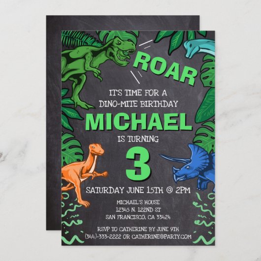 Dino Trex Jurassic Boy Dinosaur Birthday Einladung (Vorne/Hinten)