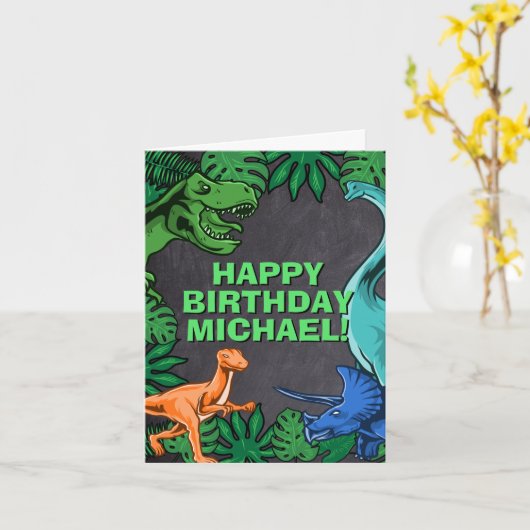 Dino Trex Jurassic Boy Dinosaur Birthday Karte (Gelbe Blume)