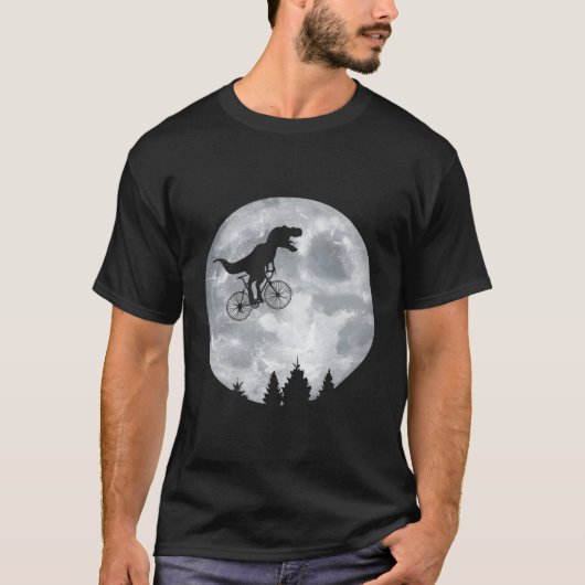Dino Trex Riding Moon Bike Halloween Lunar Cycling T-Shirt (Vorderseite)