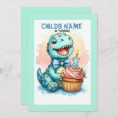 Dino Turning 1 Geburtstag Einladung (Vorne/Hinten)