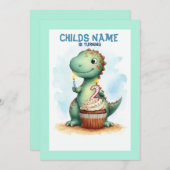Dino Turning 2 Geburtstag Einladung (Vorne/Hinten)