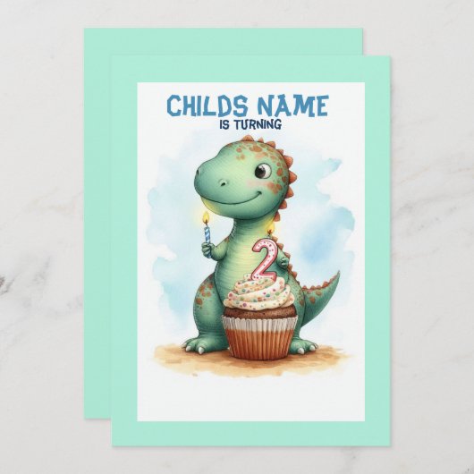 Dino Turning 2 Geburtstag Einladung (Vorne/Hinten)