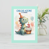 Dino Turning 3 Geburtstag Einladung (Stehend Vorderseite)
