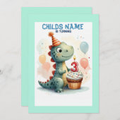 Dino Turning 3 Geburtstag Einladung (Vorne/Hinten)