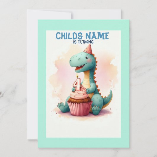 Dino Turning 4 Geburtstag Einladung (Vorderseite)
