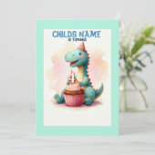 Dino Turning 4 Geburtstag Einladung (Stehend Vorderseite)