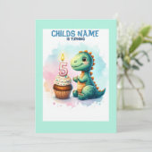 Dino Turning 5 Geburtstag Einladung (Stehend Vorderseite)