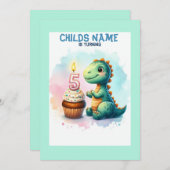 Dino Turning 5 Geburtstag Einladung (Vorne/Hinten)