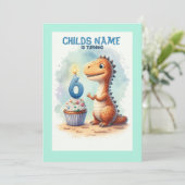 Dino Turning 6 Geburtstag Einladung (Stehend Vorderseite)