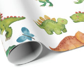 Dino Two rex 2nd boy Dinosaur birthday party Geschenkpapier (Rolleneckpunkt)