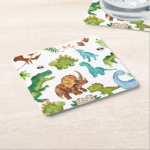 Dino Two rex 2nd boy Dinosaur birthday party Rechteckiger Pappuntersetzer (angewinkelt)