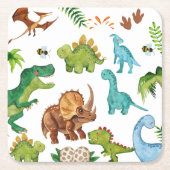 Dino Two rex 2nd boy Dinosaur birthday party Rechteckiger Pappuntersetzer (Vorderseite)