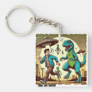 Dino UFO Selfie: Vintage Panik (Schlüsselanhänger Schlüsselanhänger