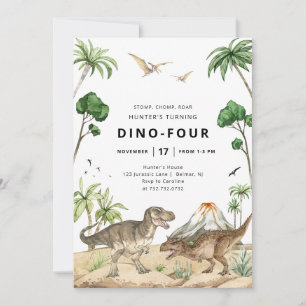 Dino-Vier-Dinosaurier-Geburtstagseinladung Einladung