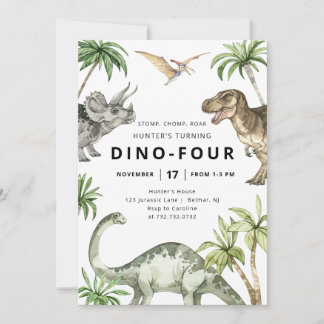 Dino-Vier-Dinosaurier-Geburtstagseinladung Einladung