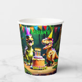 Dino vier Dinosaurier Geburtstagsgeschirr Pappbecher (Vorderseite)