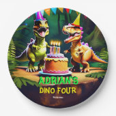 Dino vier Dinosaurier Geburtstagsgeschirr Pappteller (Vorderseite)