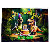 Dino vier Dinosaurier glücklicher Geburtstag Große Geschenktüte (Rückseite)