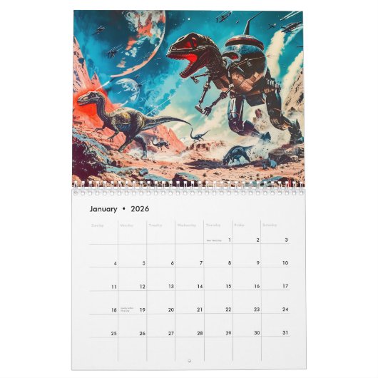 Dino vs. Droid – Galactic Battles in Retro Sci-Fi Kalender (Jan 2026)